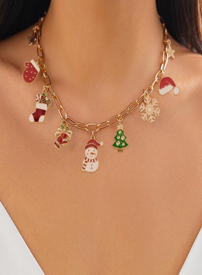 Xeyau Christmas Charm Necklace for Women - Dainty Gold Paper Clip Necklace with Snowman, Santa, Snowflake, Elk Bell, Gingerbread Man Charms - Christmas Accessory Jewelry (Gold) - Image 4
